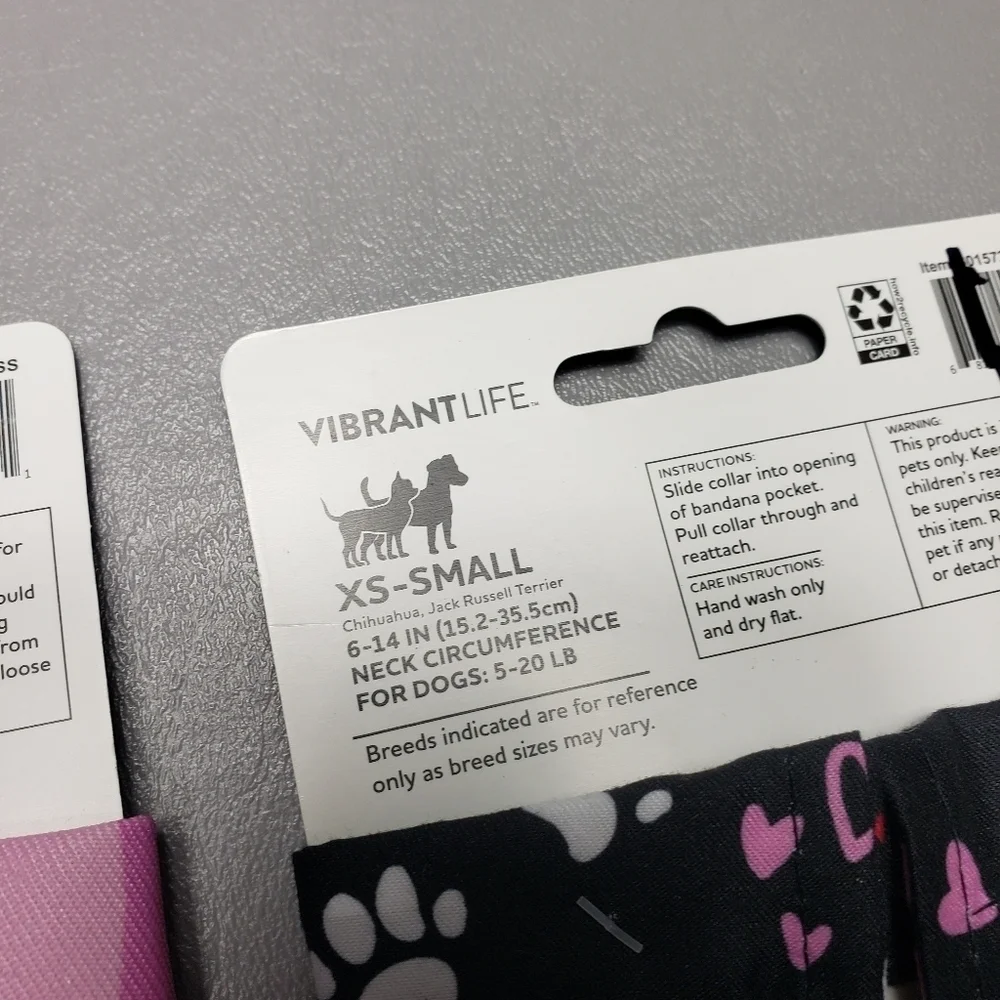 New vibrant life dog hearts bandana bundle of 2 size XS/S 5-20 lbs
